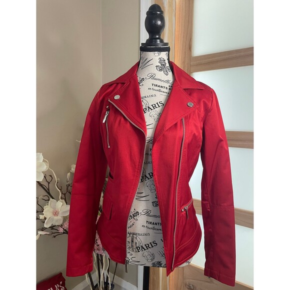 Laundry by Shelli Segal Women's Red Biker Moto Jacket Women Size XS Front Zip - Picture 2 of 7